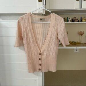 Y2K Light Pink Ribbed Short Sleeve Cardigan